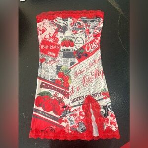 Jaded London Red and White Cherry Print Mini Dress